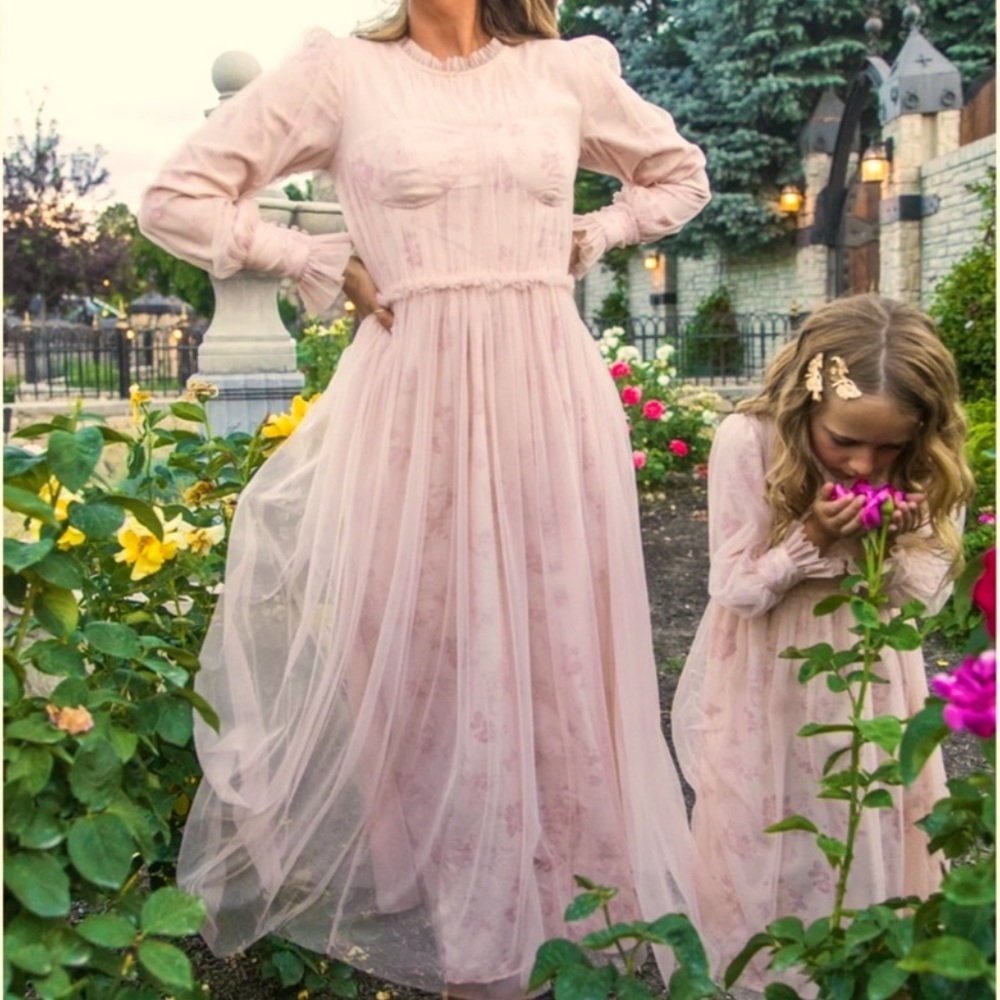 Ivy City Co Blush Pink Floral Tulle Maxi Dress - Picture 1 of 16